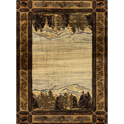 Nature's Nest Gccbl3009 Lodge Area Rug, 2X3 Ft, Black, Mountain & Wood Motifs, 100% Polypropylene, Jute Backing, , Stain-, 0.39" Pile 2 Ft. X 3 Rug Gccbl3009, And Patterns, Stain , Warm Tone,