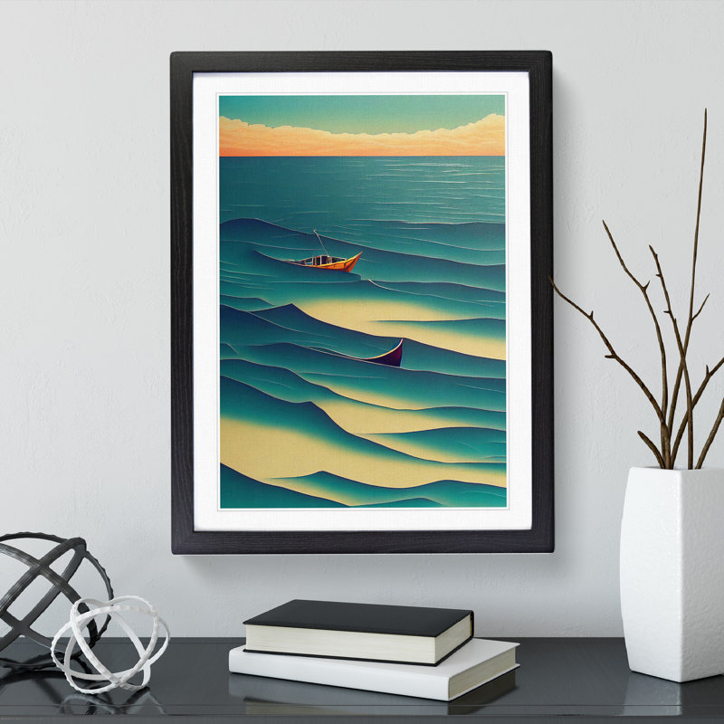 Boat in the Waves - Wall Art, 48cm H x 36cm W, Black Framed, White