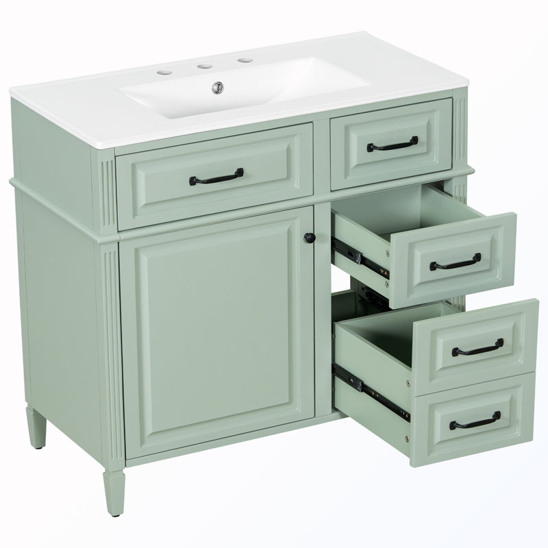 Meuble-lavabo autoportant avec tiroirs et tablette, Vert