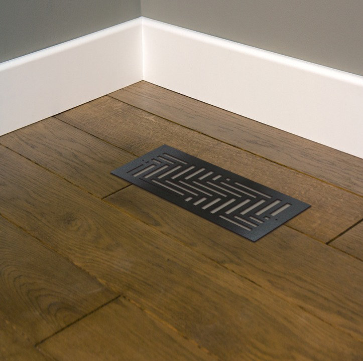 Registre de plancher à visser en métal. Ouverture de conduit 4 x 10 (total 6 x 12) - Conception en élévation