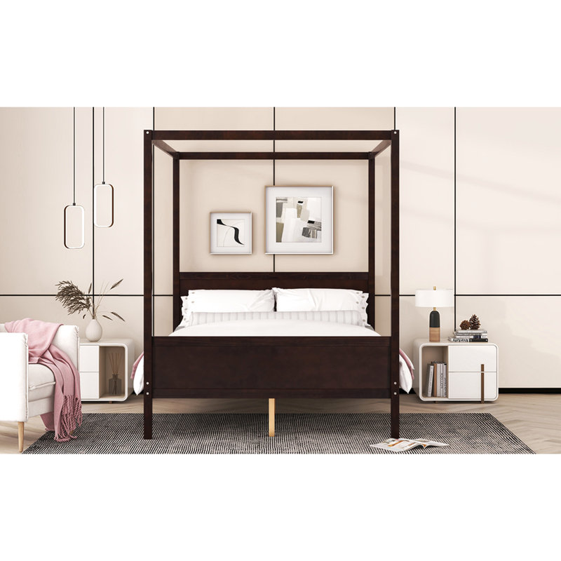 Canopy Platform Bed For Queen Size, With Headboard, , Slat Support, Modern Look, Privacy, Under - Storage Featuring Design, Rails,