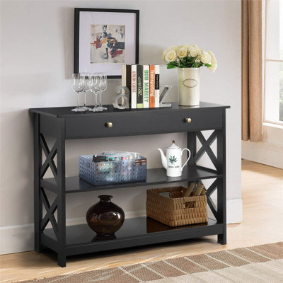 FammyLoft Narrow Entryway Console Table – Two Drawers, Bottom Shelf, Distressed Ivory White Finish - View #2