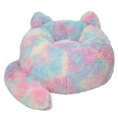 Fauteuil à billes de compression rembourré en fausse fourrure et rembourré de mousse pour adultes ， Coloré