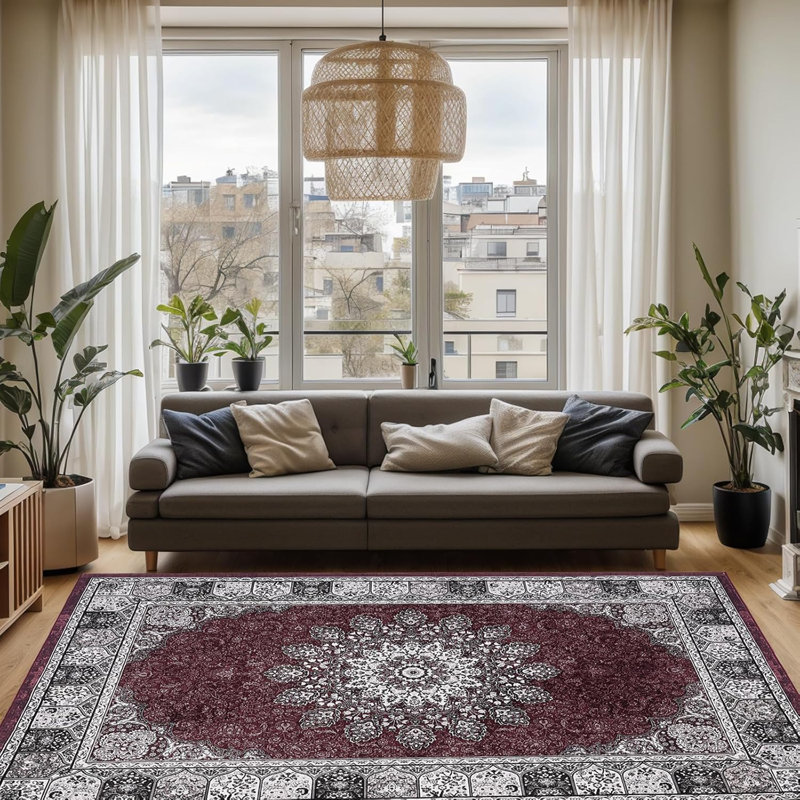 Washable Area Rug, Red Rugs For Living Room, Vintage Area Rug For Bedroom, Distressed Traditional Rugs, Foldable Thin Mat, Large Indoor Area Rugs, Non-Slip Stain Low Pile Carpet For House