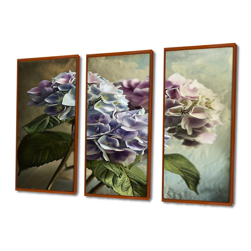 Ensemble de salon d'art mural Rolfe - Hydrangea, Cadre flottant brun, H 32 po x l 48 po x P 1 po