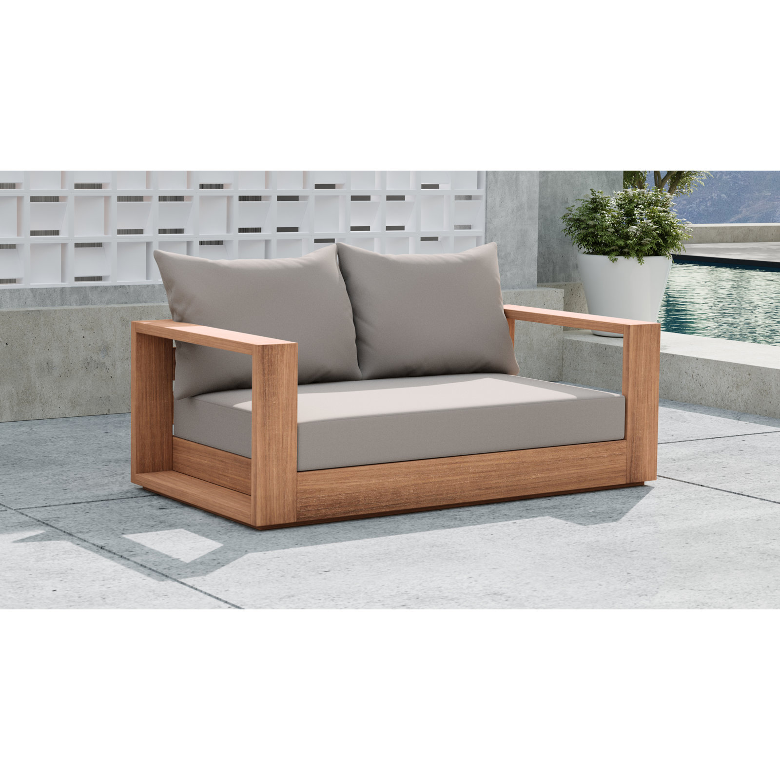 Tulum 63'' Wide Teak Loveseat with Cushions, Gray