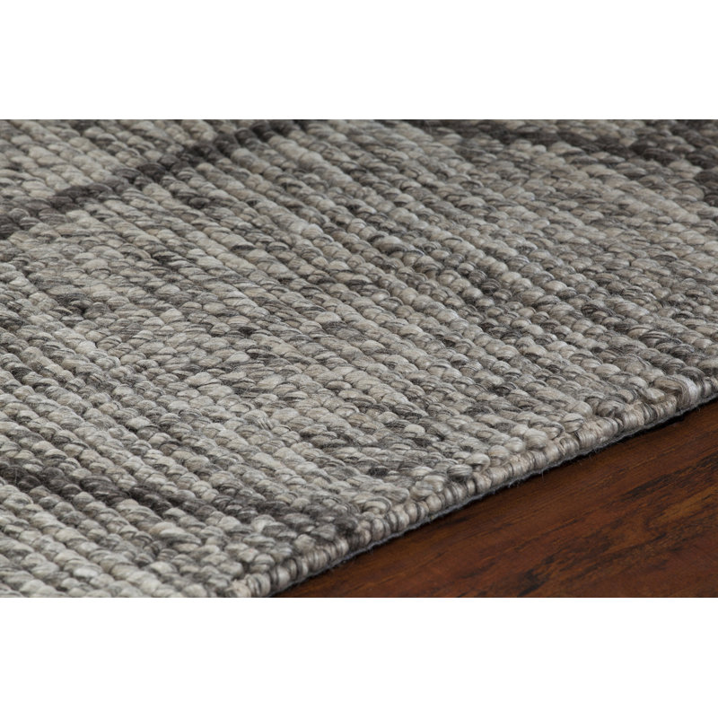Saltzman Geometric Handmade Wool Area Rug, Rectangle 5' x 7'6", Silver