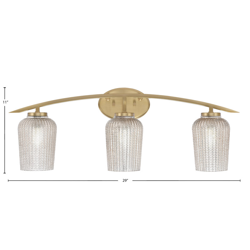 Kurve 3 Light Bath Bar With 5" Textured Glass, Brass, Silver