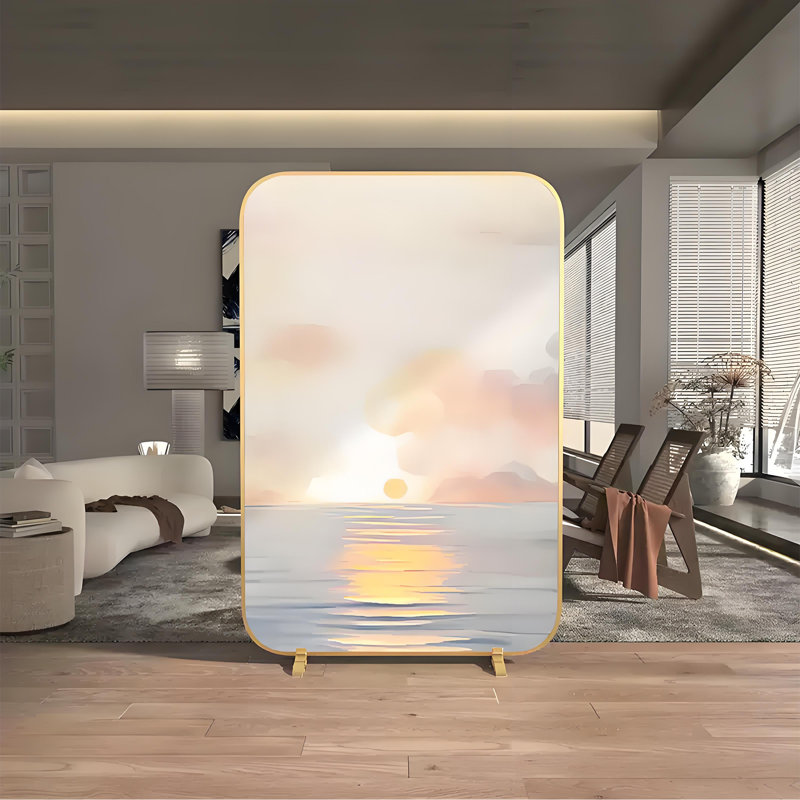 Paravent moderne et minimaliste, Blanc / gris / beige / orange / or, H 70,87 po x l 47,24 po x P 1,57 po