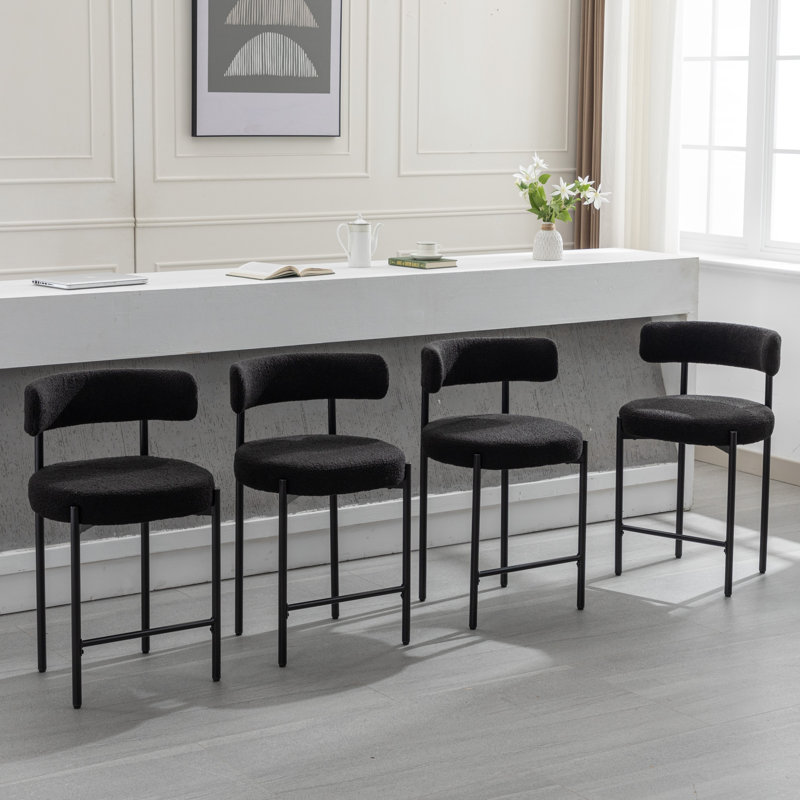 Tabouret de comptoir à dossier bas 24 po Najira, Polyester noir, 4, Noir, noir, noir, noir