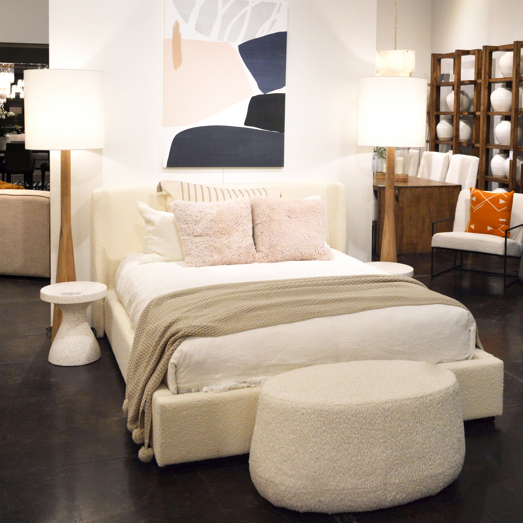 Wolcott Upholstered Platform Bed, Cream, King