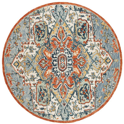 Tapis bleu / rouille en laine / coton touffeté à la main Vahakn