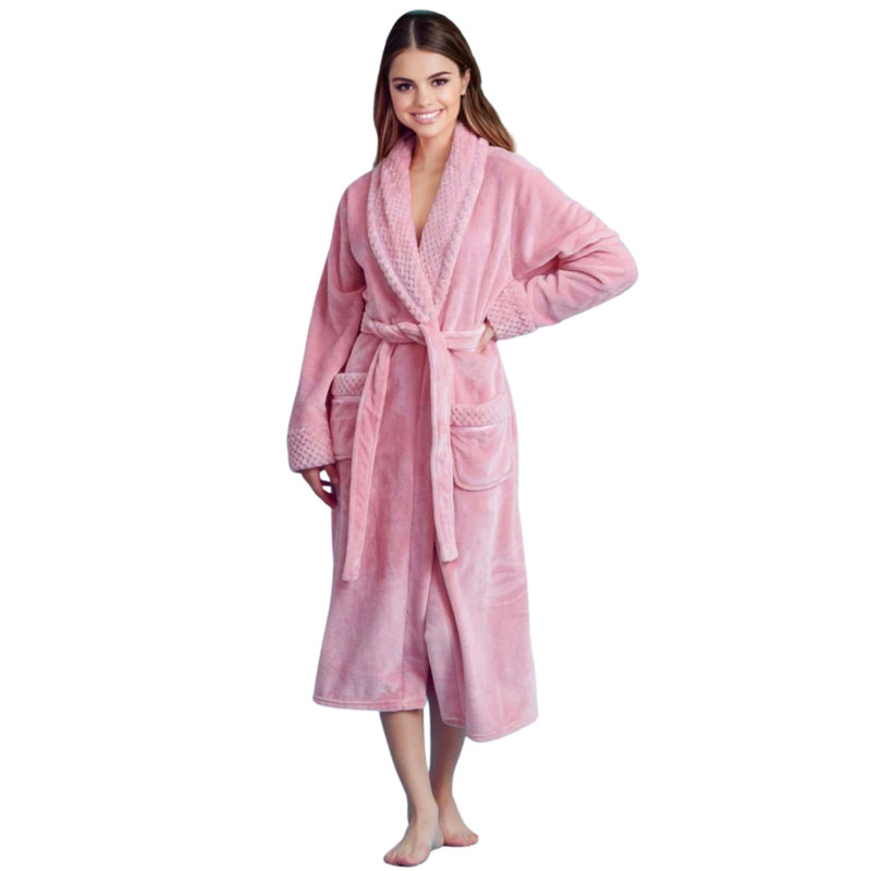 Peignoir en molleton avec poches Vasco, Taille unique, Rose