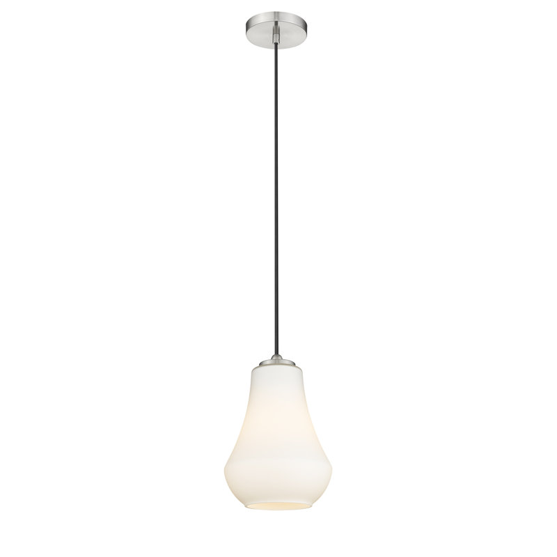Luminaire suspendu en forme de cloche à 1 lumière Tilsworth, Blanc mat, H 130,5 po x l 7 po x P 7 po, Nickel satiné brossé