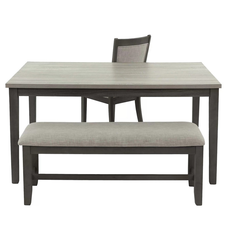 6 - Person Four Leg Dining Set, Espresso, Espresso/Beige