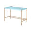 Bureau d'écriture rectangulaire bleu et doré avec ports, prises contemporaines spacieuses et à ports intégrés, bureau