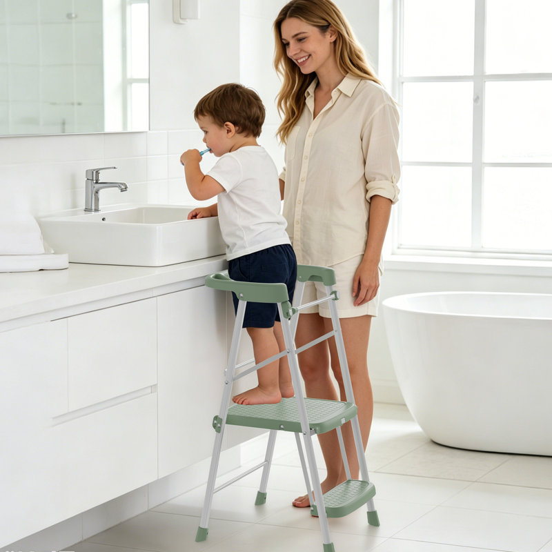 Tabouret pour enfants 2 marches, tour pour tout-petit pour apprendre au comptoir de la cuisine, aide-tabouret pour tout-petit avec rampe de sécurité anti-chute pour enfants