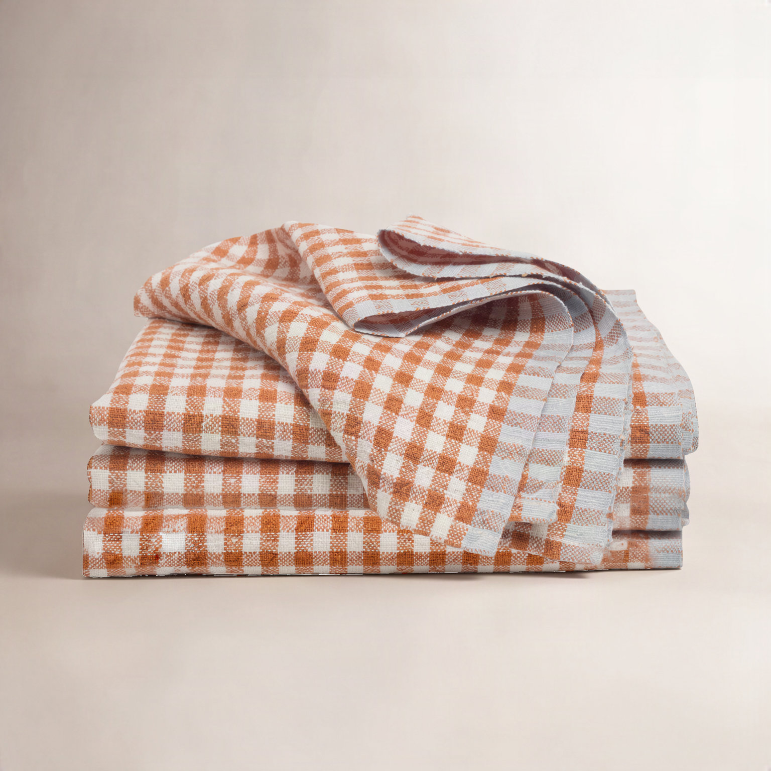 Reversible Linen Napkin, Cognac with Blue Trim