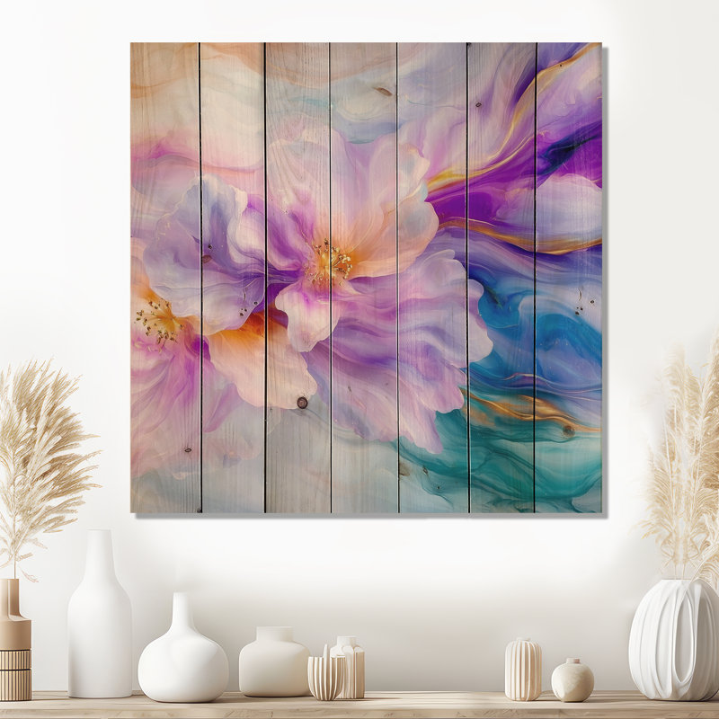 Natures beauté, fleurs mauves, agate II, impression sur bois mauve moderne sur bois de pin naturel, H 15 po x l 15 po