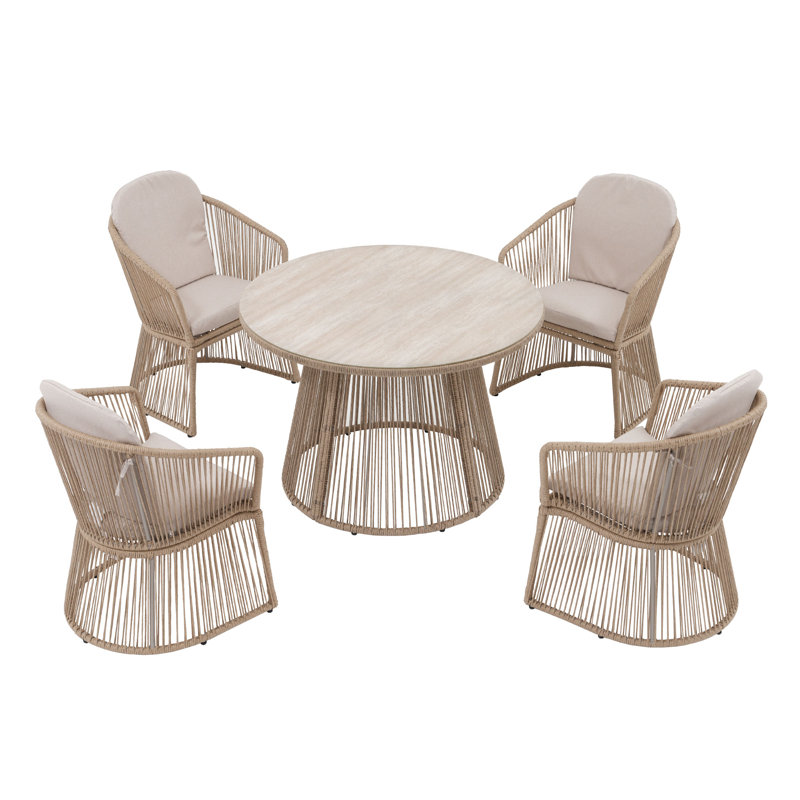 Outdoor Round 4 - Person 43.3" Long Dining Set With Cushions
