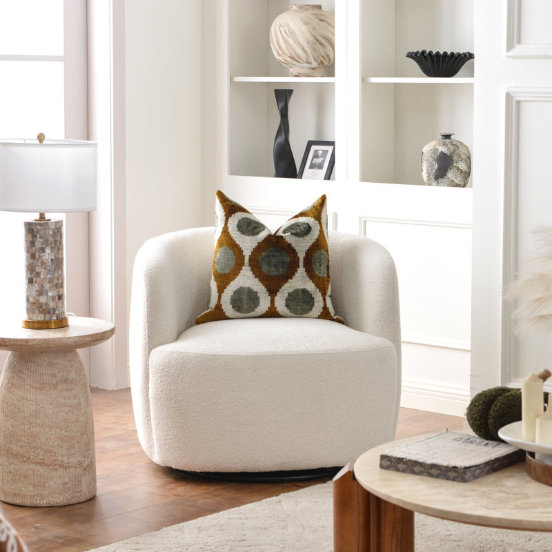 Jaydin 34" Wide Boucle Upholstered Swivel Armchair, Beige Boucle