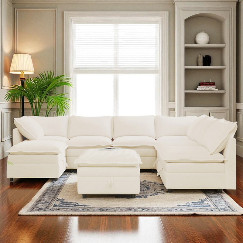 Canapé-lit modulaire rembourré 8 pièces avec rangement Avery, Chenille beige