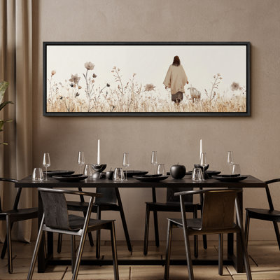 Christ And The Lost Lamb Illusion In The Wildflower Field - Oversized Framed Wall Decorations Canvas Print