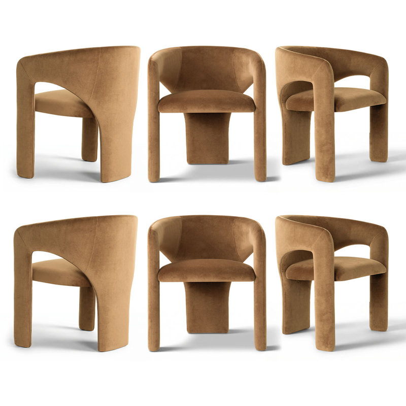 Ensemble de 6 chaises de salle à manger modernes en velours avec accoudoirs rembourrés, Chameau