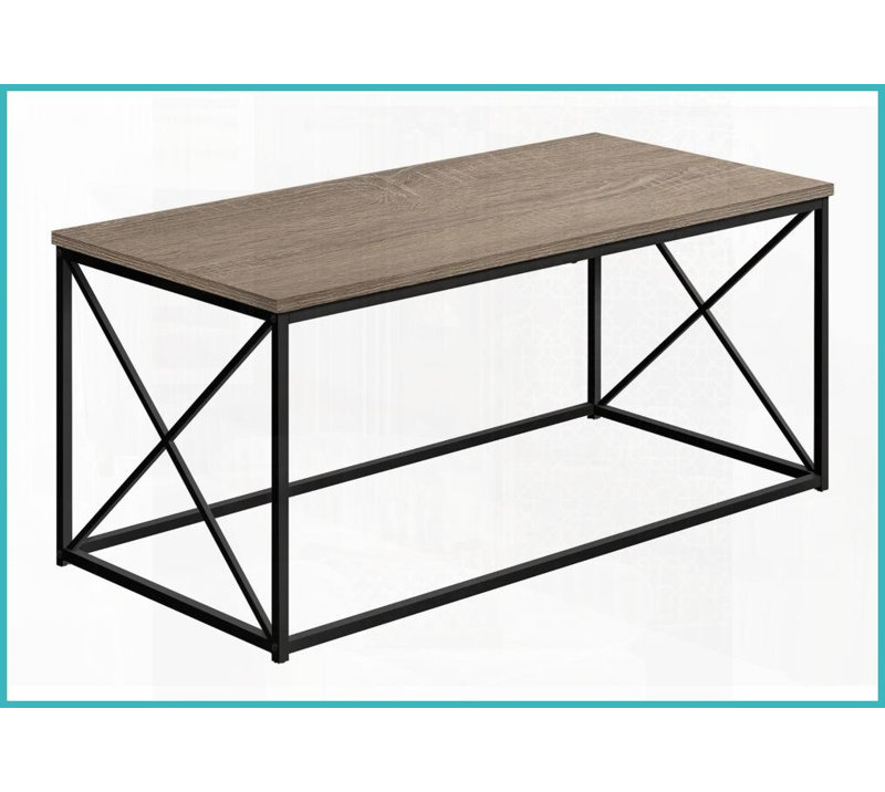 Table basse contemporaine en stratifié brun avec structure en métal noir - salon, assemblage facile et amp; Surface spacieuse