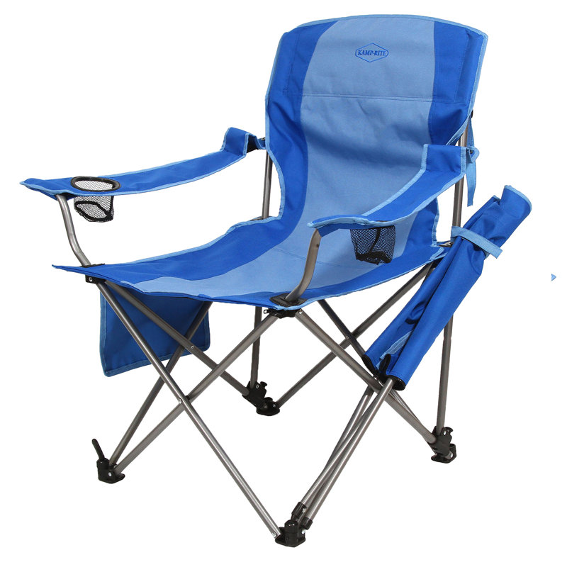 Kamp Rite Folding Camp Chair w/ 2 Cupholders & Detachable Footrest, Blue
