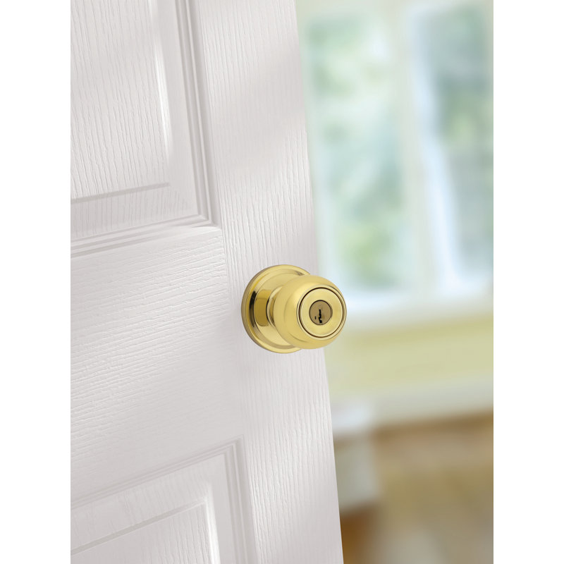 Bouton de porte d’entrée à clé avec rosette rond Huntington, Laiton poli pérenne