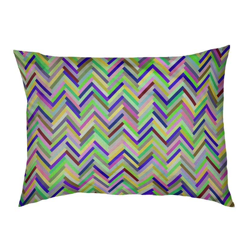 Coussin de lit pour chien chevrons Byrge, Grand (l 50 po x P 40 po x H 7 po), Vert / bleu, Molleton corail