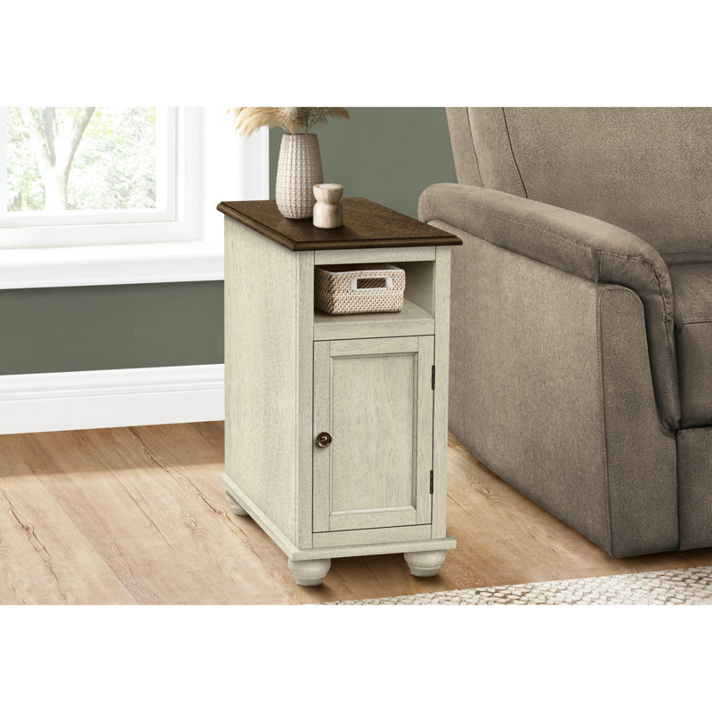 Table d'appoint étroite de style classique: table de chevet de chambre à coucher en placage blanc antique et brun avec plateau biseauté: rangement