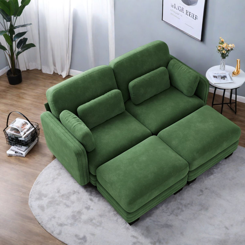 Canapés d'angle à compression, causeuse modulaire deux places en chenille verte pour maison moderne