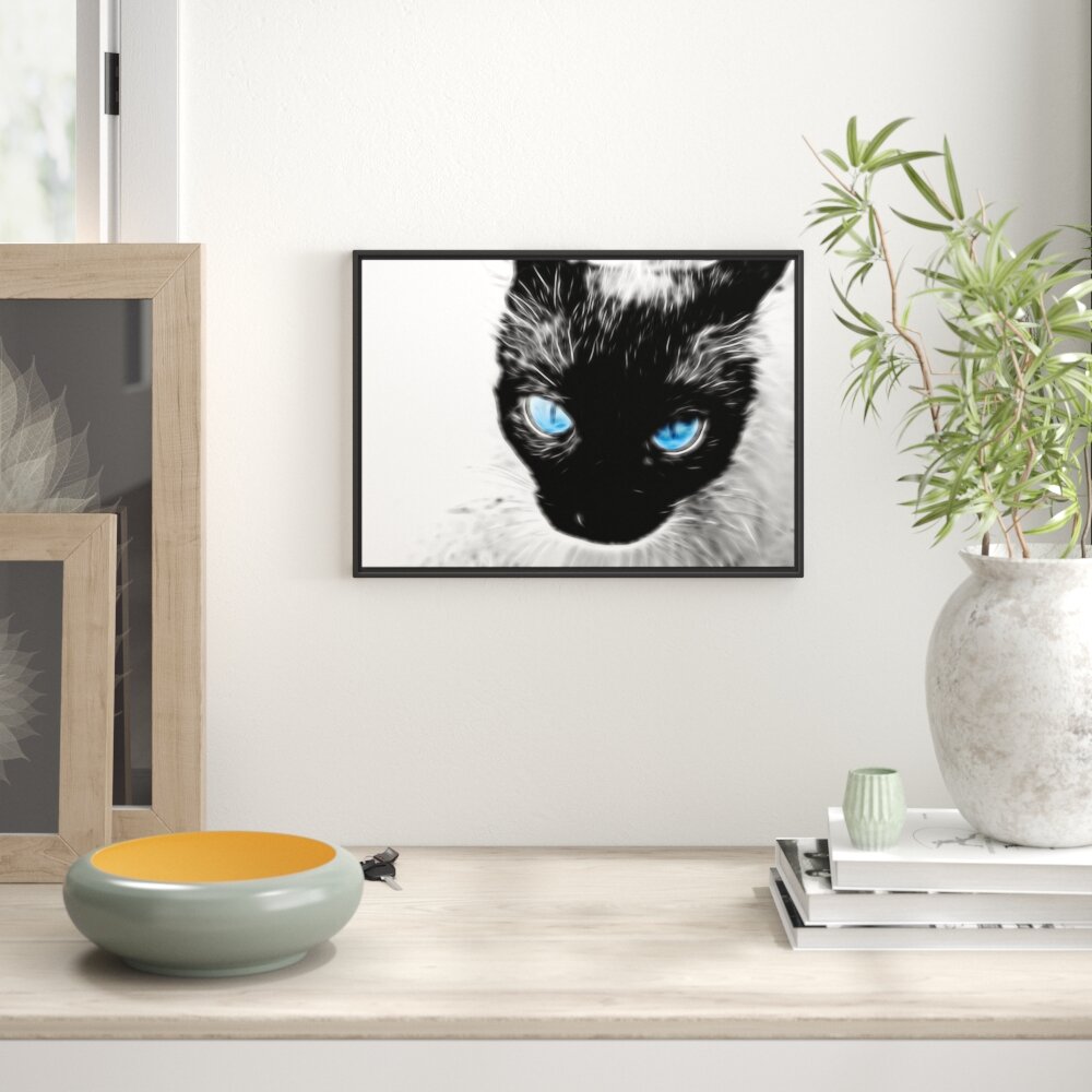 Gerahmtes Wandbild Blaue Augen schwarze Katze new Art