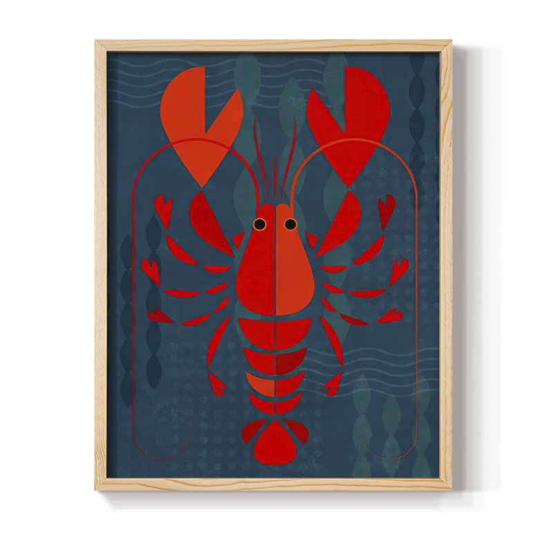 Geo Lobster I Framed Print - Solid Wood, Natural, 30" H x 24" W