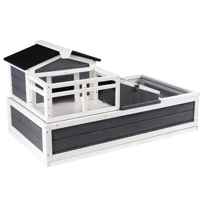 Spacieux abri intérieur/extérieur pour tortues (3 pièces, 44 x 25,6 x 24 po) avec barrière métallique pour une observation rapprochée de l'animal. 3 pièces et balcon grillagé pour bronzer.