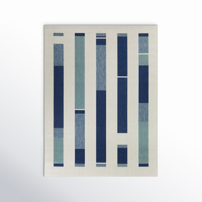 Kenno Modern Stripes Indoor/Outdoor Area Rug in Blue/Ivory/Light Green