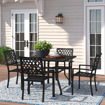 4-Person Steel Patio Dining Set with Square Table