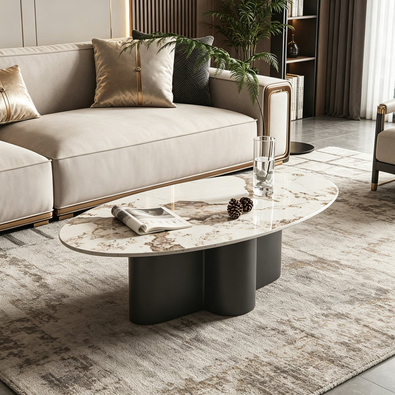 Table basse simple de salon moderne simple, H 14,56 po x L 51,18 po x l 27,55 po, White/Taupe/Black