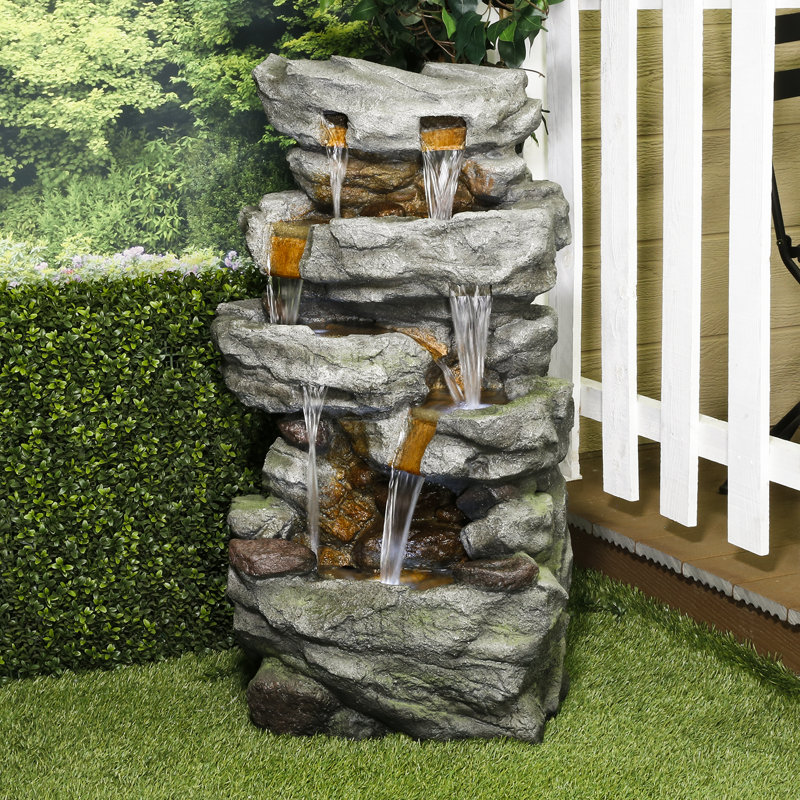 Glines Outdoor Weather Resistant Wall Fountain With Light Fountain with Light