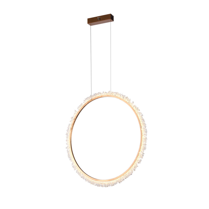 Lustre DEL doré à une lumière de style transitionnel avec accents de cristal transparent