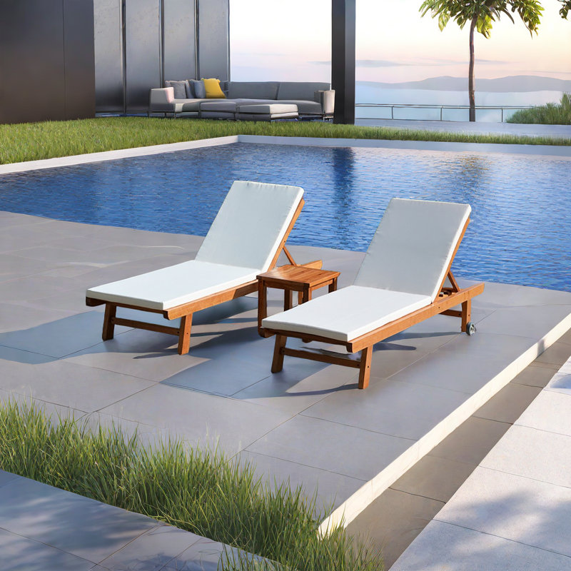 Jewelean Outdoor Wood Chaise Lounge Set with Table , Cushion Included