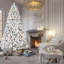 Arbre de Noël floqué avec lumières Ul colorées et pommes de pin naturelles - pointes en PVC enneigées, branches articulées, support en métal stable, installation facile-1703244718