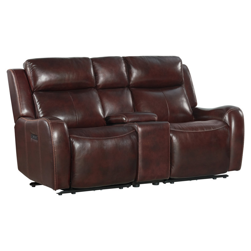 Mingee Dual-Power Loveseat with Power Headrest, Reddish Brown