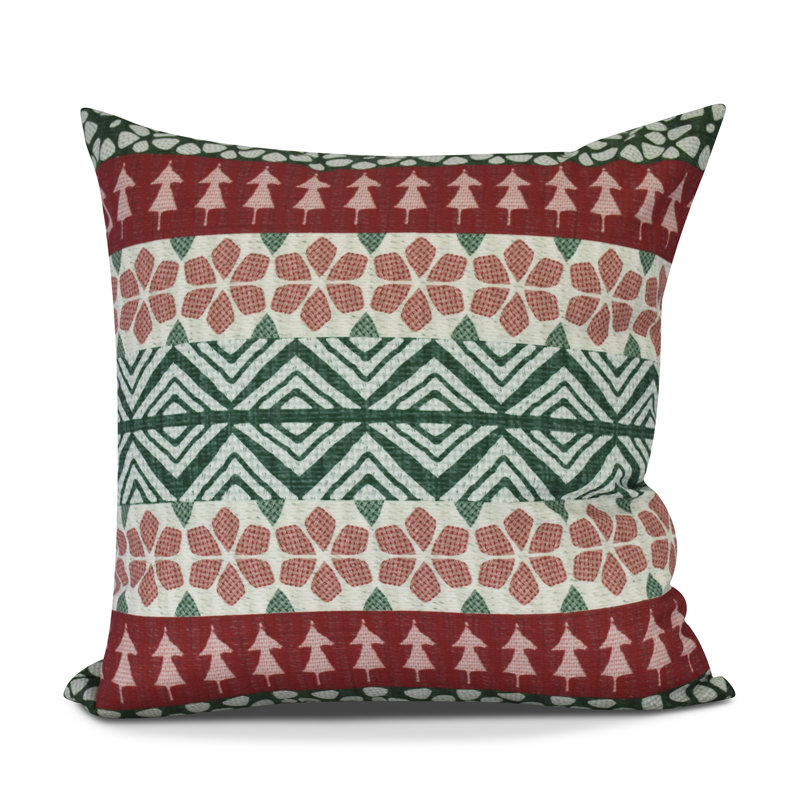 Housse de coussin et insert de coussin carré fair isle, Rouge, H 16 po x l 16 po