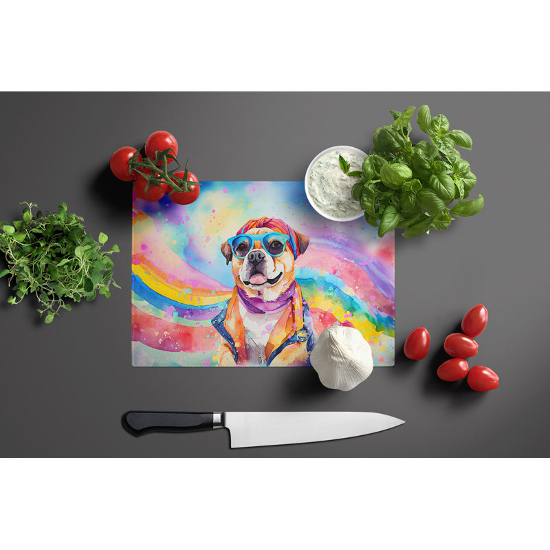 Pug Hippie Dawg Glass Cutting Board Large