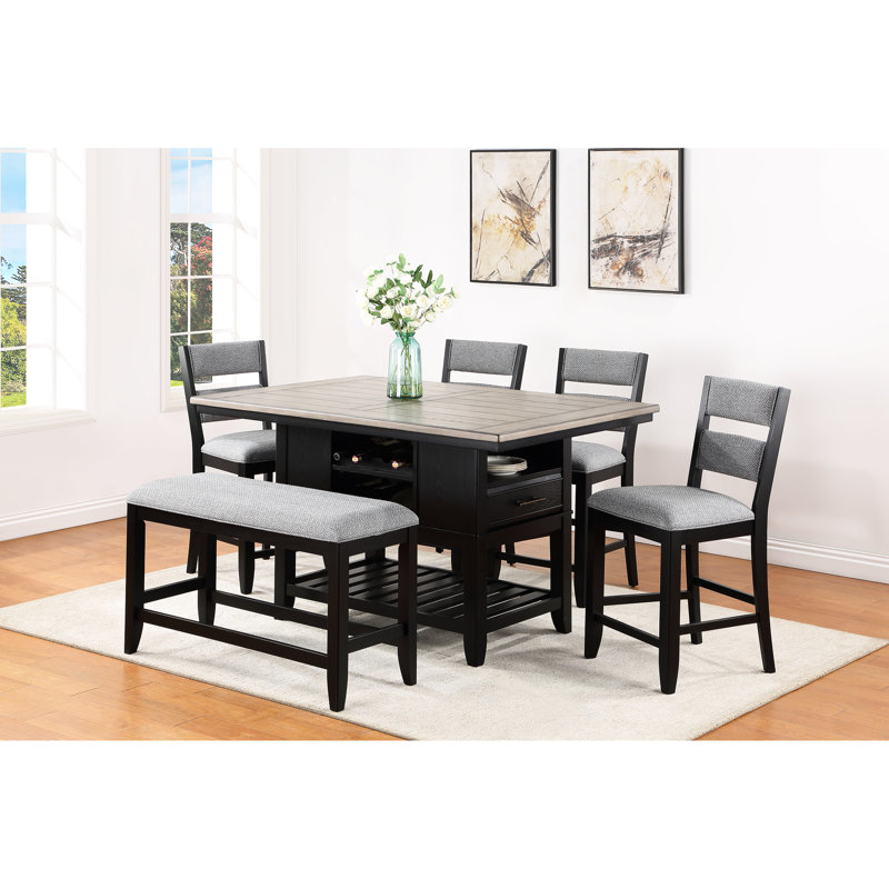Counter-Height Dining Bench With Dark Gray Cover - Solid & Stylish Fabric Covered Seat Comfortable, Gray, Black