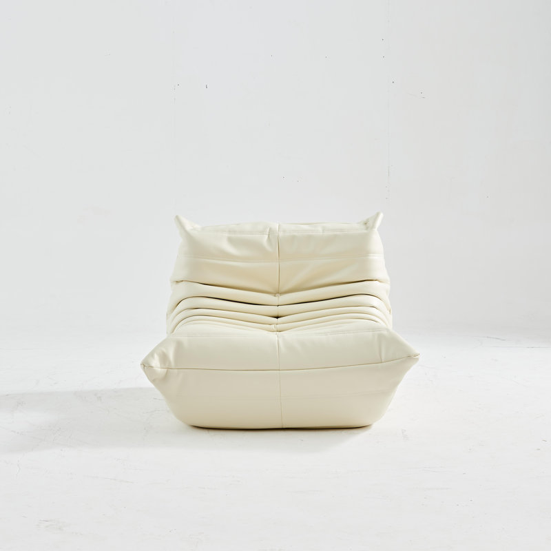 White Leather Ergonomic Design Bean Bag Chairs, Armless Floor Sofa, Single Lounge Chair For Living And Office, White