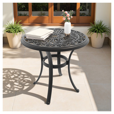 Table de salle à manger en aluminium coulé 26,77 pouces avec structure noire et trou pour parasol
